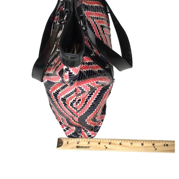 Tory Burch Quilted Pattern Studded Large Multicolor Geometric Patent Tote Bag - Picture 7 of 12